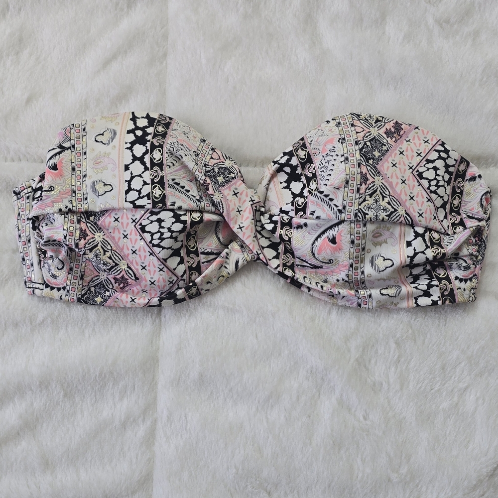 Victoria's Secret Pink and Black Paisley Bandeau Bikini Top ONLY Size 34C - Picture 2 of 5
